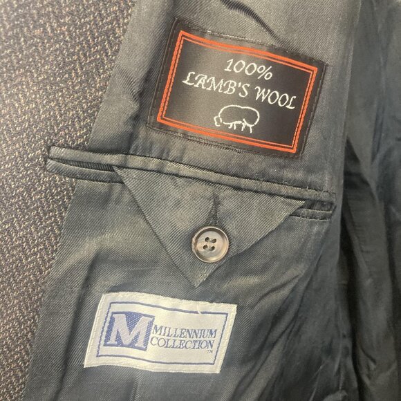 Mens 100% Lambswool Blazer Sport Coat Mens 56L Long Black Herringbone Millennium - Picture 12 of 16